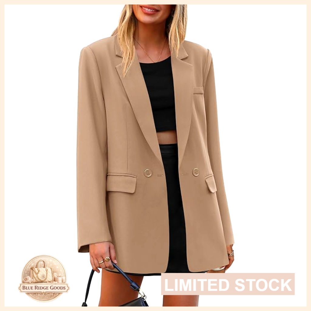 Oversized Double Breasted Blazer Notch Lapel Loose Fit Business Casual Chic